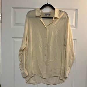Uniqlo Ines De Le Freesange Silk Cream Top ButtonUp XL Sirencore Officecore